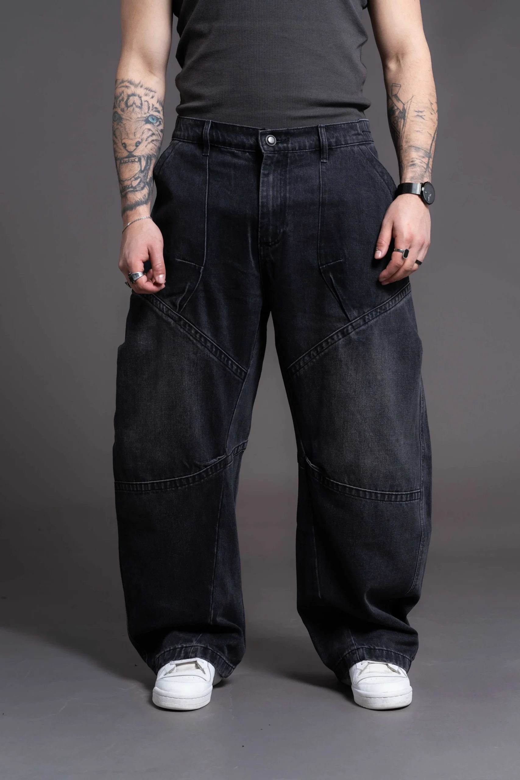 Alternative view of Baggy Panel Washed Black